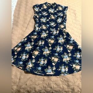Forever 21 Floral Midi Dress - Navy and Cream